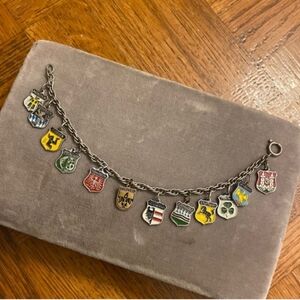 Antique Sterling Silver Bracelet With Various German Colorful Shields